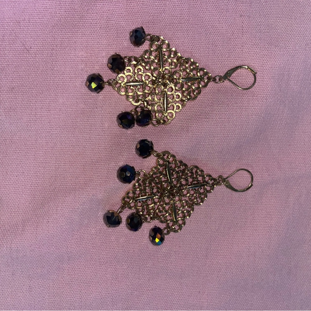 Elegant Gold and Black Chandelier Earrings